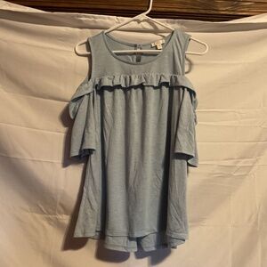 Charming Charlie Blue Ruffle Top With Open Shoulders